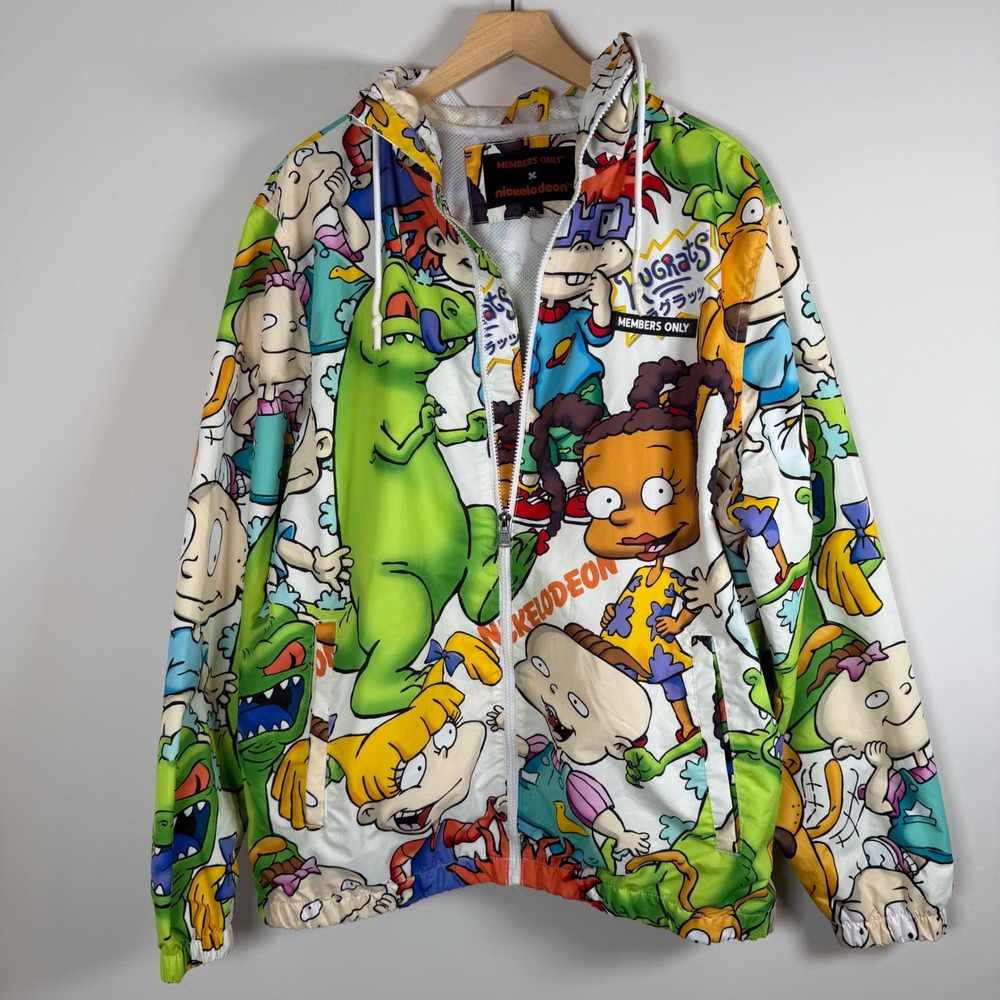 Members‎ Only X Nickelodeon Rugrats All Over Print Hooded Windbreaker Jacket XL